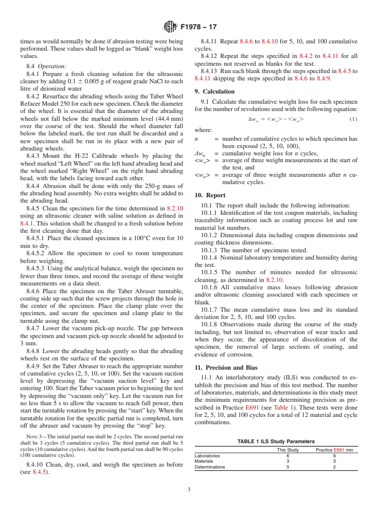 ASTM F1978-17 - Standard Test Method for  Measuring Abrasion Resistance of Metallic Thermal Spray Coatings  by Using the Taber Abraser