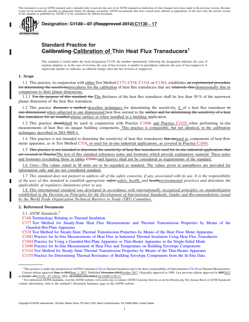 REDLINE ASTM C1130-17 - Standard Practice for Calibration of Thin Heat Flux Transducers