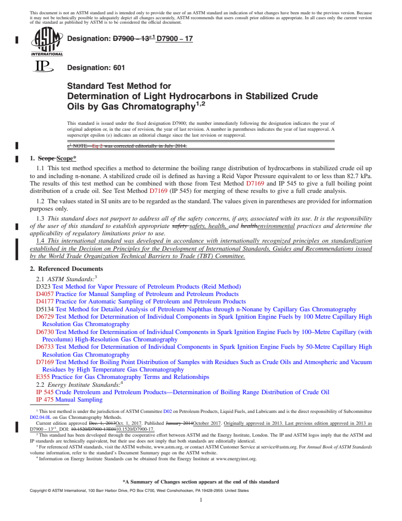 REDLINE ASTM D7900-17 - Standard Test Method for Determination of Light Hydrocarbons in Stabilized Crude Oils  by Gas Chromatography