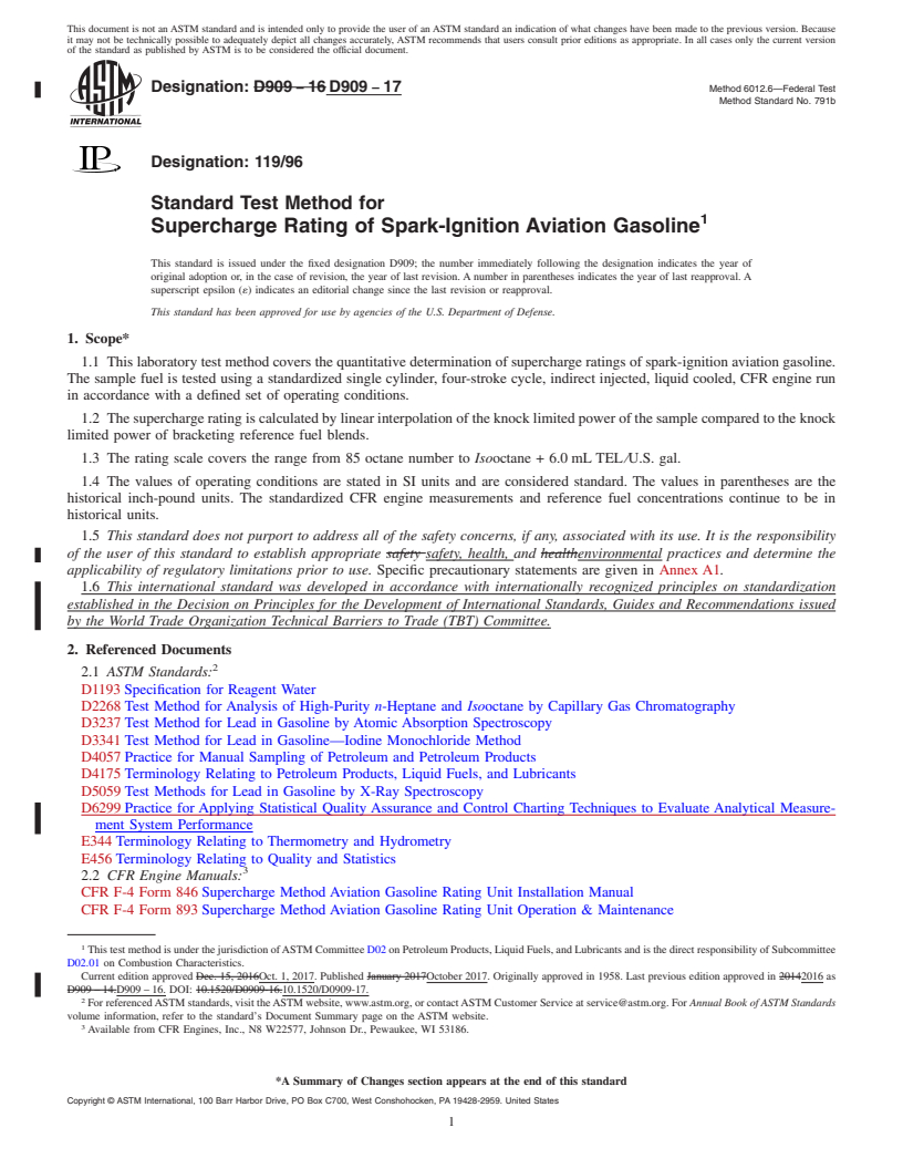 REDLINE ASTM D909-17 - Standard Test Method for Supercharge Rating of Spark-Ignition Aviation Gasoline