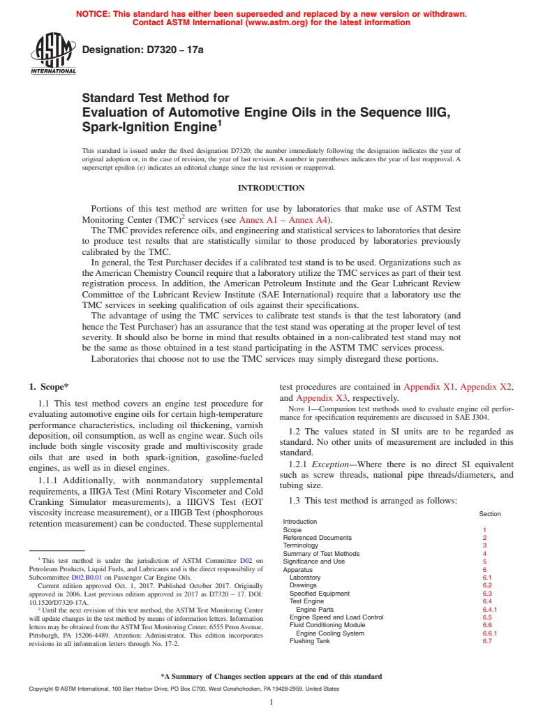 ASTM D7320-17a - Standard Test Method for Evaluation of Automotive Engine Oils in the Sequence IIIG,  Spark-Ignition Engine