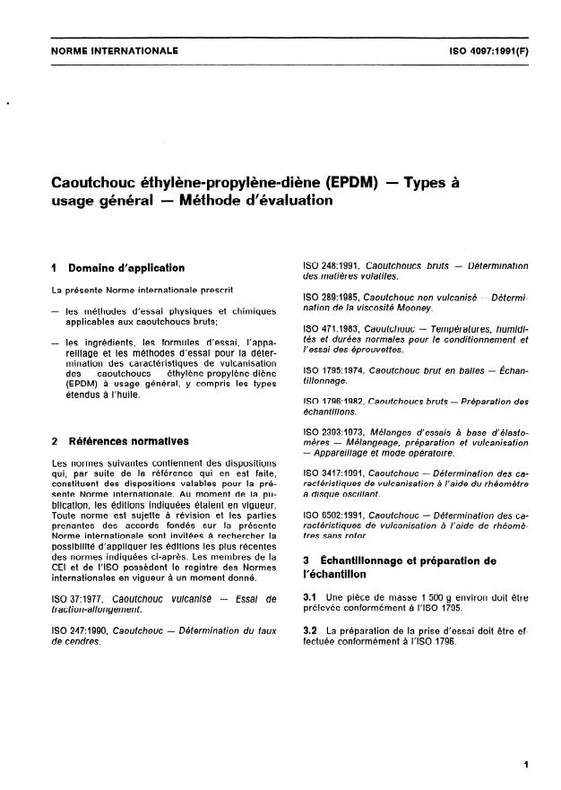 ISO 4097:1991 - Caoutchouc éthylene-propylene-diene (EPDM) -- Types a usage général -- Méthode d'évaluation