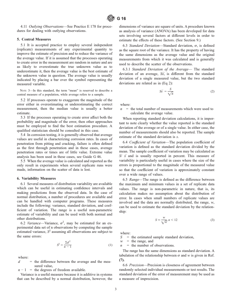 ASTM G16-95(1999)e1 - Standard Guide for Applying Statistics to Analysis of Corrosion Data