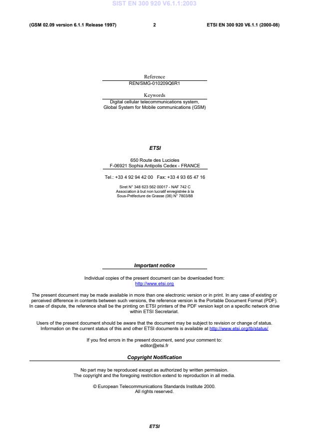 SIST EN 300 920 V6.1.1:2003 SIST EN 300 920 V6.1.1:2003 - Page 4 preview