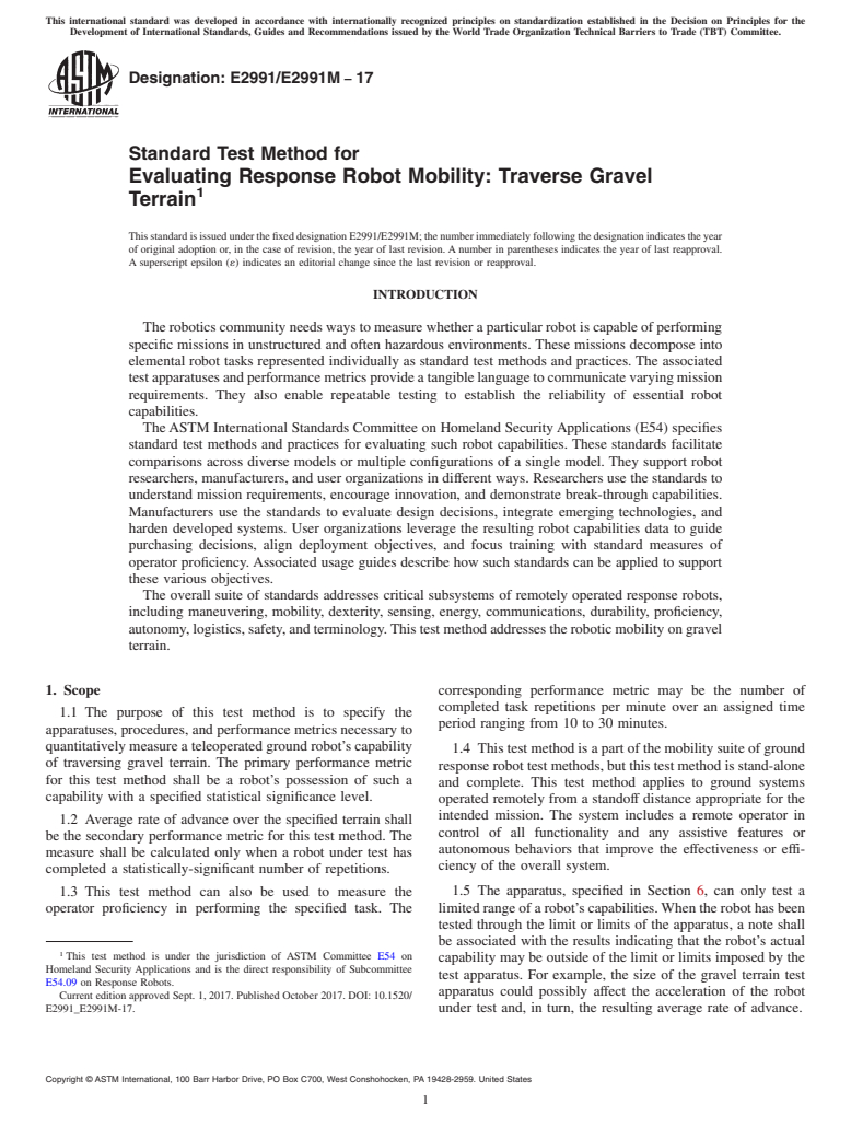 ASTM E2991/E2991M-17 - Standard Test Method for Evaluating Response Robot Mobility: Traverse Gravel Terrain