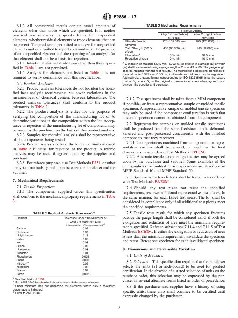 ASTM F2886-17 - Standard Specification for  Metal Injection Molded Cobalt-28Chromium-6Molybdenum Components  for Surgical Implant Applications