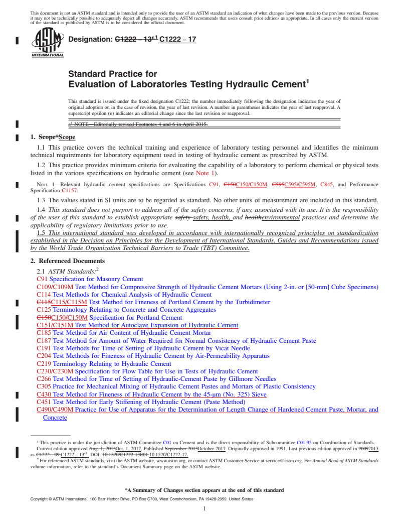 REDLINE ASTM C1222-17 - Standard Practice for  Evaluation of Laboratories Testing Hydraulic Cement