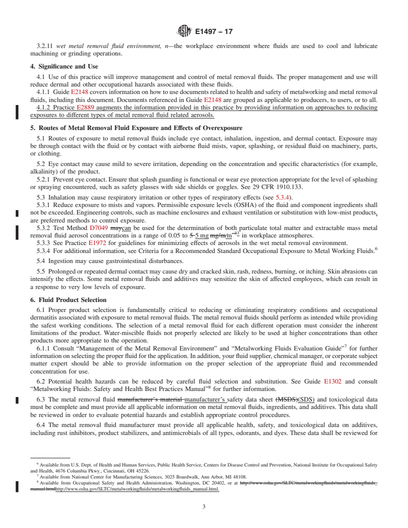 REDLINE ASTM E1497-17 - Standard Practice for  Selection and Safe Use of Water-Miscible and Straight Oil Metal  Removal Fluids