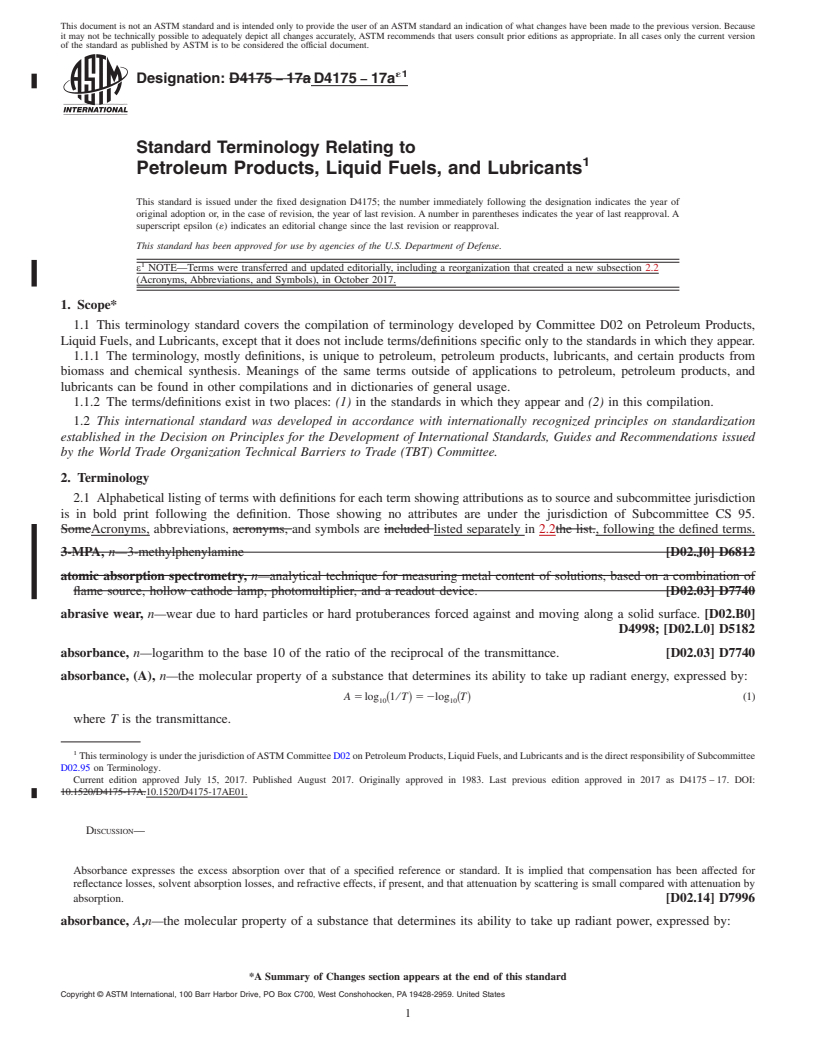 REDLINE ASTM D4175-17ae1 - Standard Terminology Relating to Petroleum Products, Liquid Fuels, and Lubricants