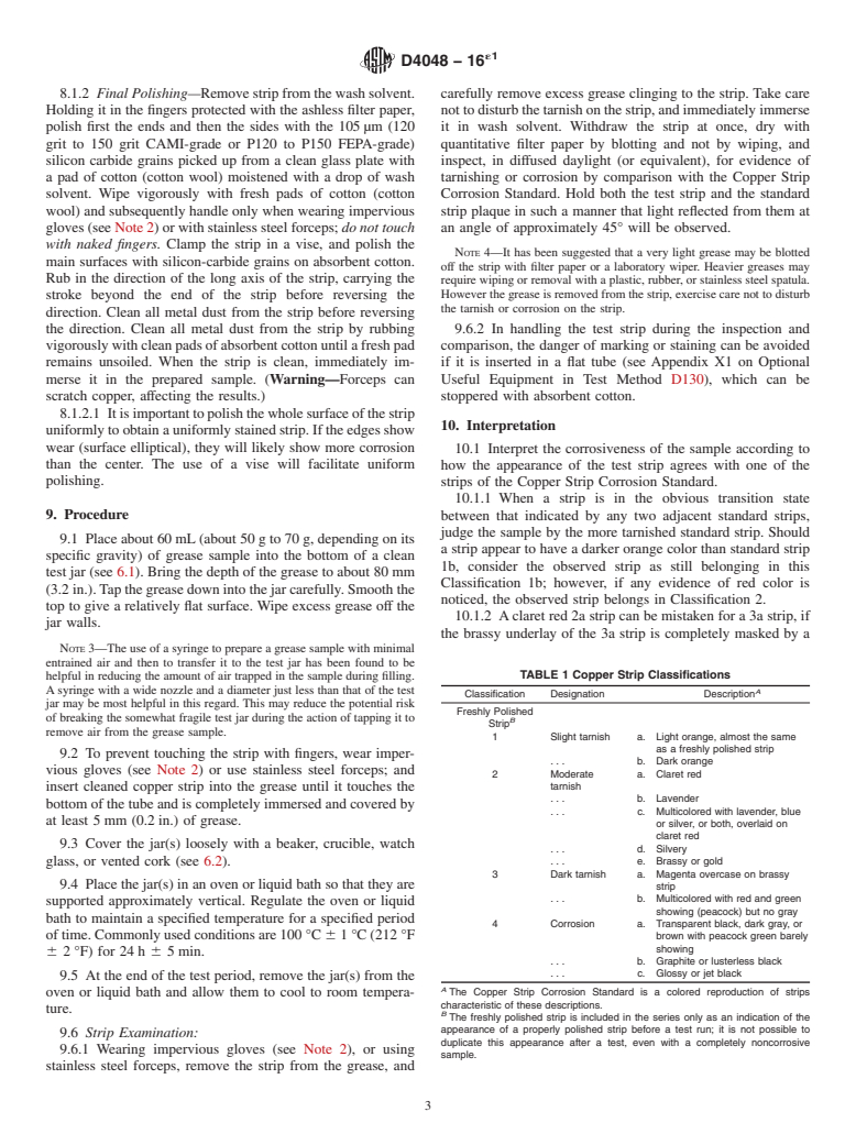 ASTM D4048-16e1 - Standard Test Method for  Detection of Copper Corrosion from Lubricating Grease