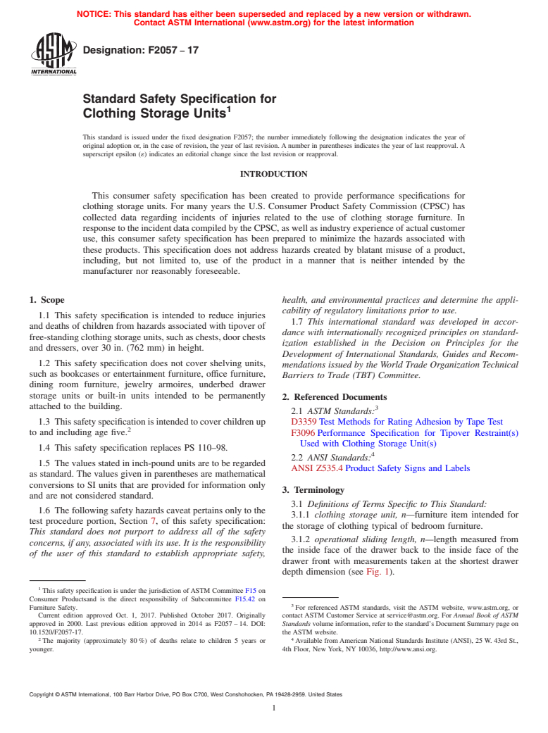 ASTM F2057-17 - Standard Safety Specification for  Clothing Storage Units