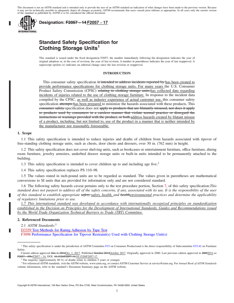 REDLINE ASTM F2057-17 - Standard Safety Specification for  Clothing Storage Units