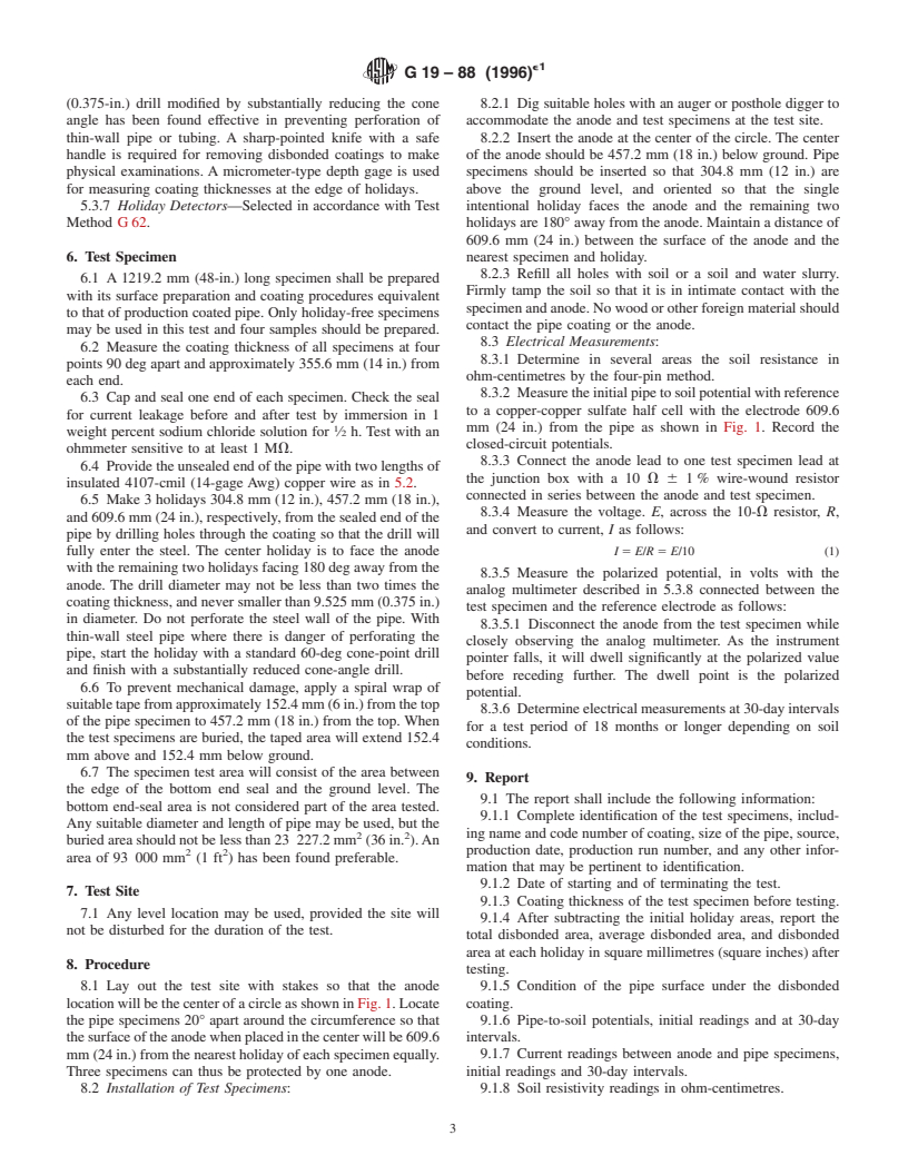 ASTM G19-88(1996)e1 - Standard Test Method for Disbonding Characteristics of Pipeline Coatings by Direct Soil Burial