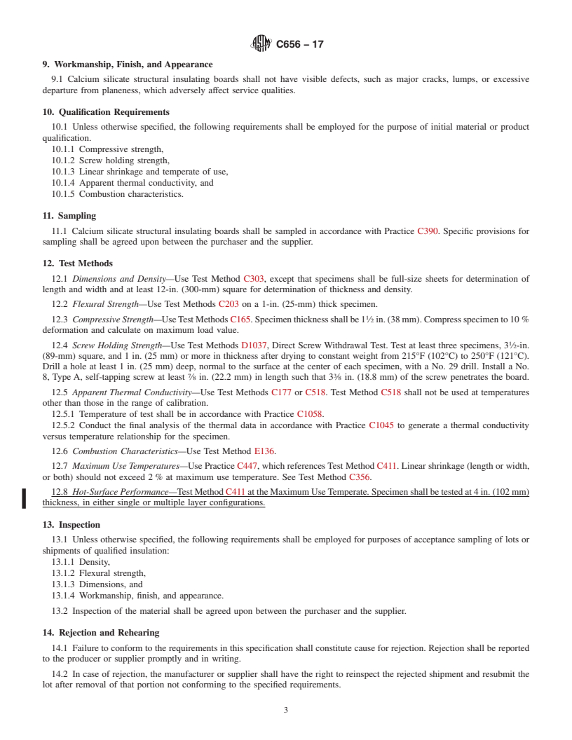 REDLINE ASTM C656-17 - Standard Specification for  Structural Insulating Board, Calcium Silicate