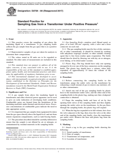 ASTM D2759-00(2017) ASTM D2759-00(2017) - Standard Practice for Sampling Gas from a Transformer Under Positive Pressure - Page 1 preview