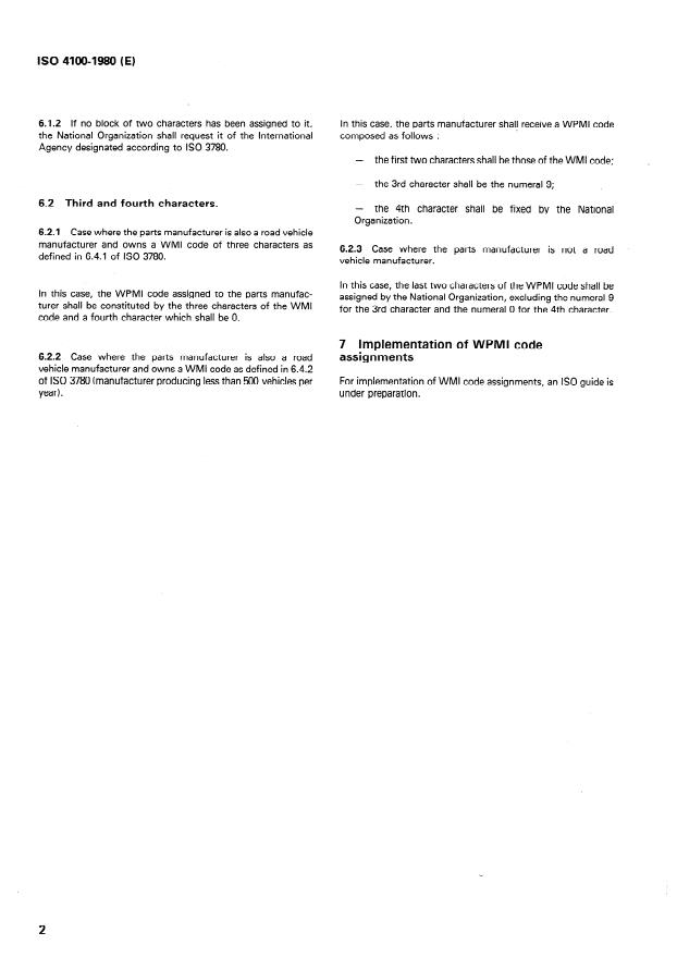 SIST ISO 4100:2000 ISO 4100:1980 - Road vehicles -- World parts manufacturer identifier (WPMI) code - Page 4 preview