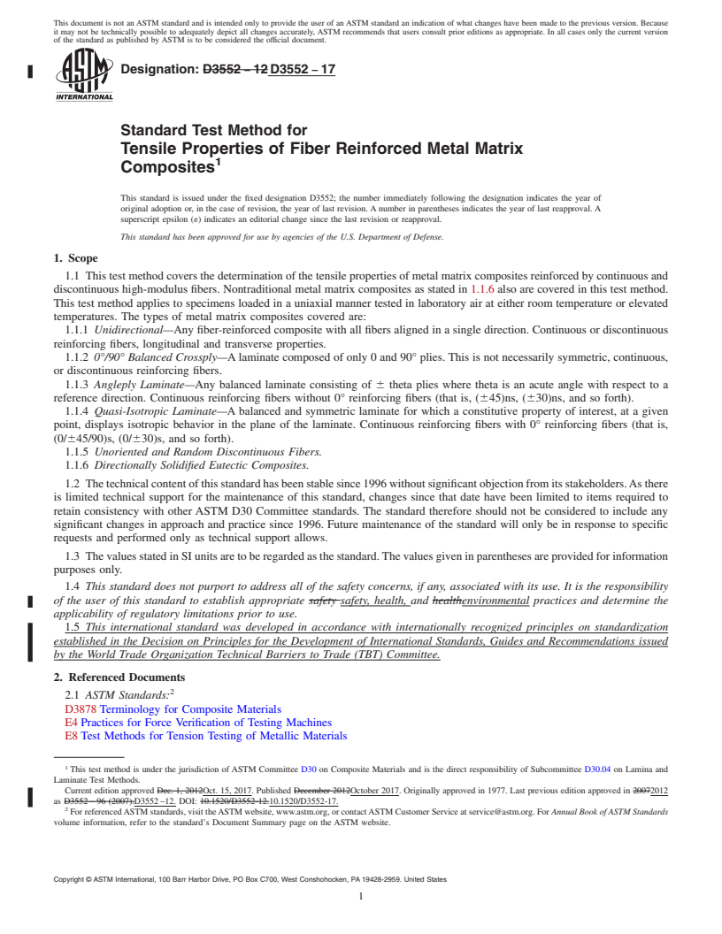 REDLINE ASTM D3552-17 - Standard Test Method for  Tensile Properties of Fiber Reinforced Metal Matrix Composites