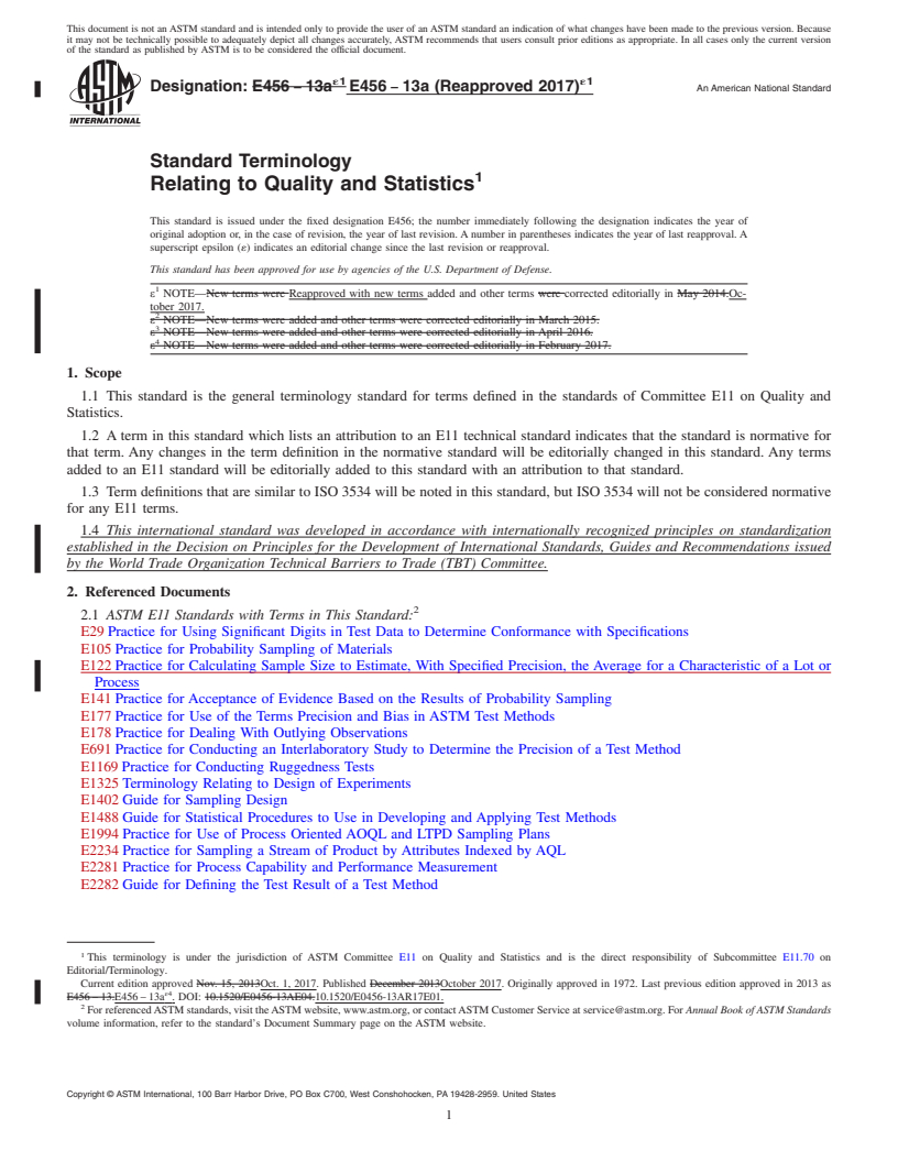 REDLINE ASTM E456-13A(2017)e1 - Standard Terminology Relating to Quality and Statistics