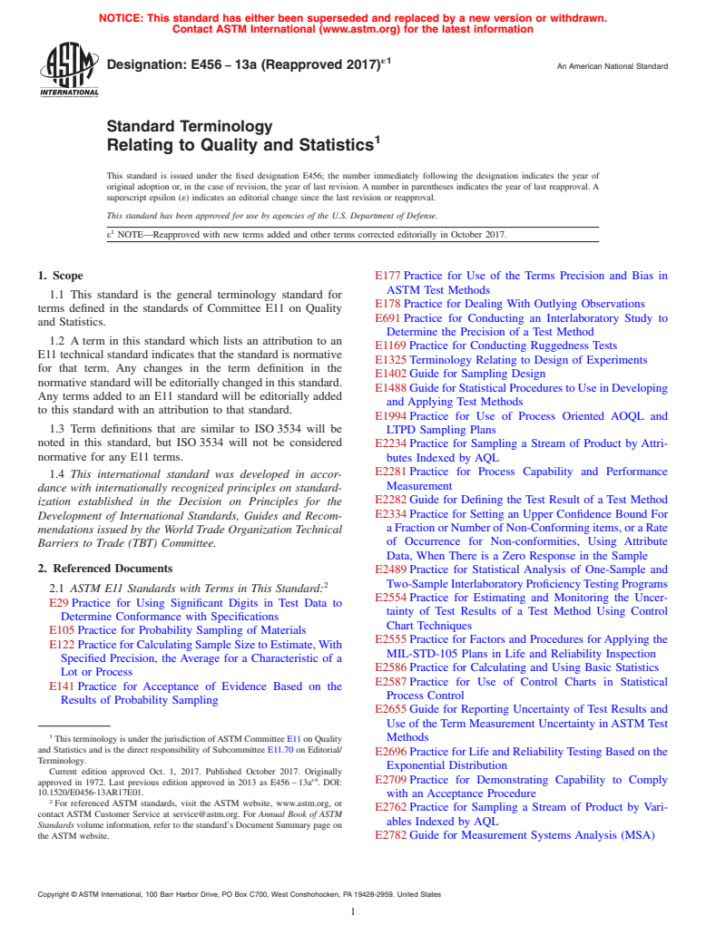 ASTM E456-13A(2017)e1 - Standard Terminology Relating to Quality and Statistics