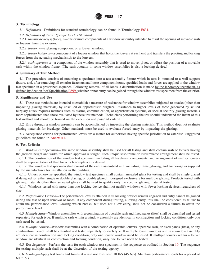 REDLINE ASTM F588-17 - Standard Test Methods for Measuring the Forced Entry Resistance of Window Assemblies,  Excluding Glazing Impact