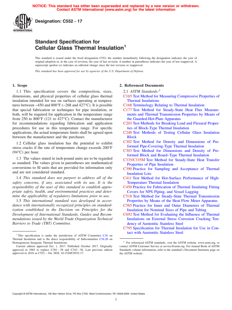 ASTM C552-17 - Standard Specification for  Cellular Glass Thermal Insulation