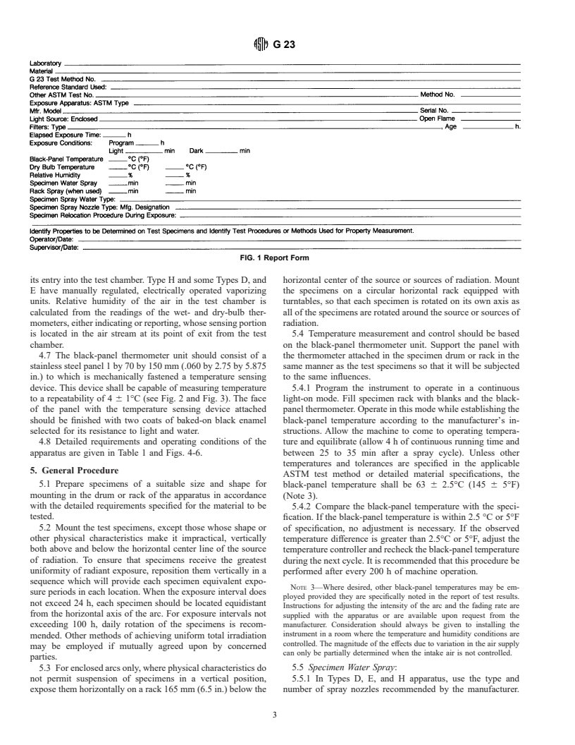 ASTM G23-96 - Practice for Operating Light-Exposure Apparatus (Carbon-Arc Type) With and Without Water for Exposure of Nonmetallic Materials (Withdrawn 2000)