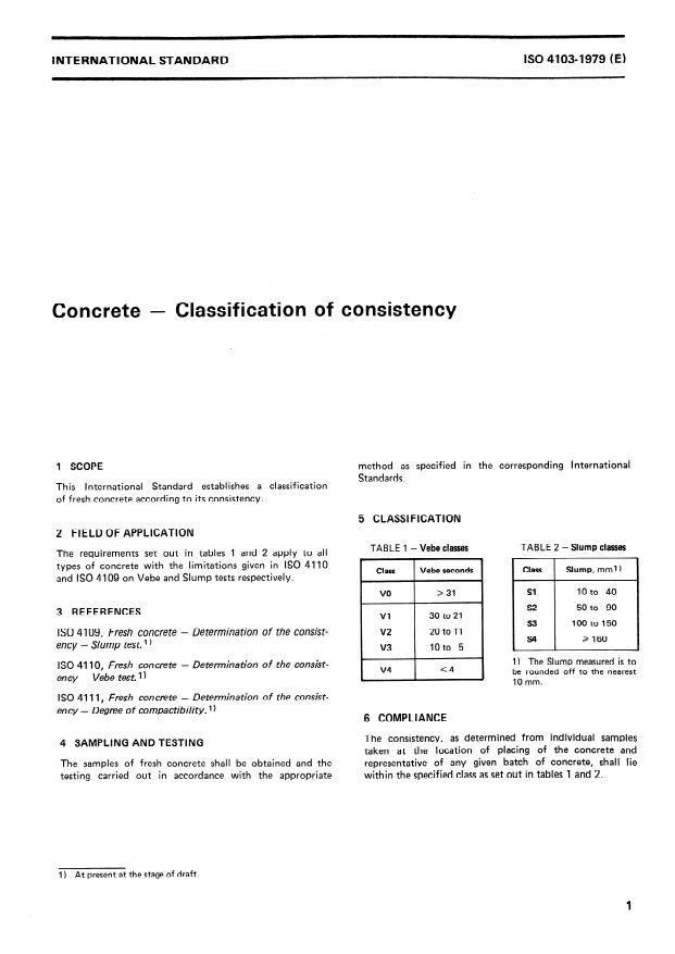 ISO 4103:1979 - Concrete -- Classification of consistency