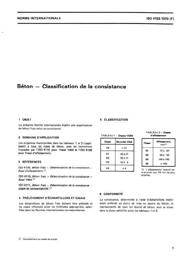 ISO 4103:1979 - Béton -- Classification de la consistance