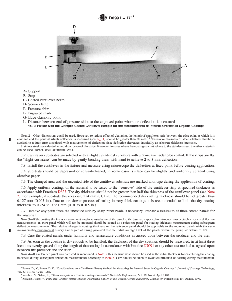 REDLINE ASTM D6991-17e1 - Standard Test Method for Measurements of Internal Stresses in Organic Coatings by Cantilever    (Beam) Method