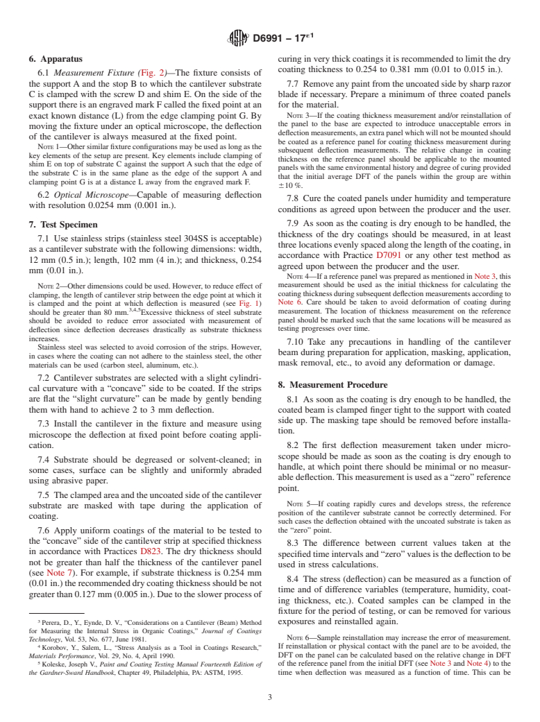 ASTM D6991-17e1 - Standard Test Method for Measurements of Internal Stresses in Organic Coatings by Cantilever    (Beam) Method