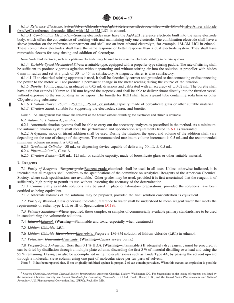 REDLINE ASTM D664-17 - Standard Test Method for Acid Number of Petroleum Products by Potentiometric Titration