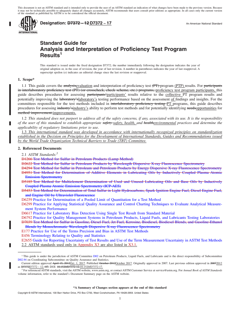 REDLINE ASTM D7372-17 - Standard Guide for  Analysis and Interpretation of Proficiency Test Program Results