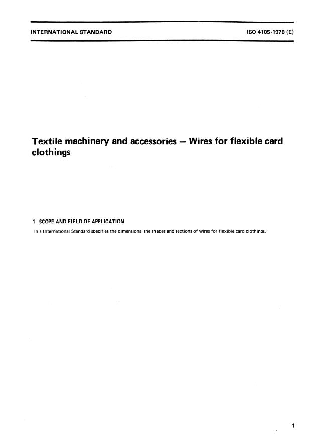 ISO 4105:1978 - Textile machinery and accessories -- Wires for flexible card clothings