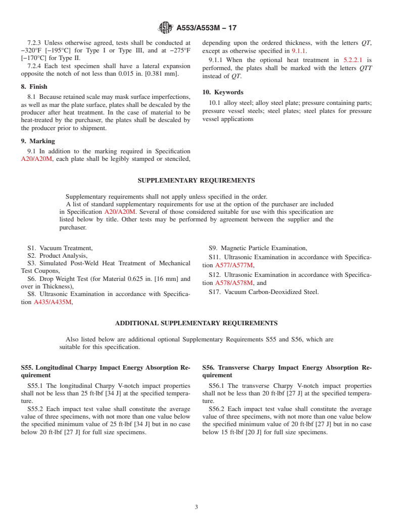 ASTM A553/A553M-17 - Standard Specification for  Pressure Vessel Plates, Alloy Steel, Quenched and Tempered  7, 8, and 9 % Nickel