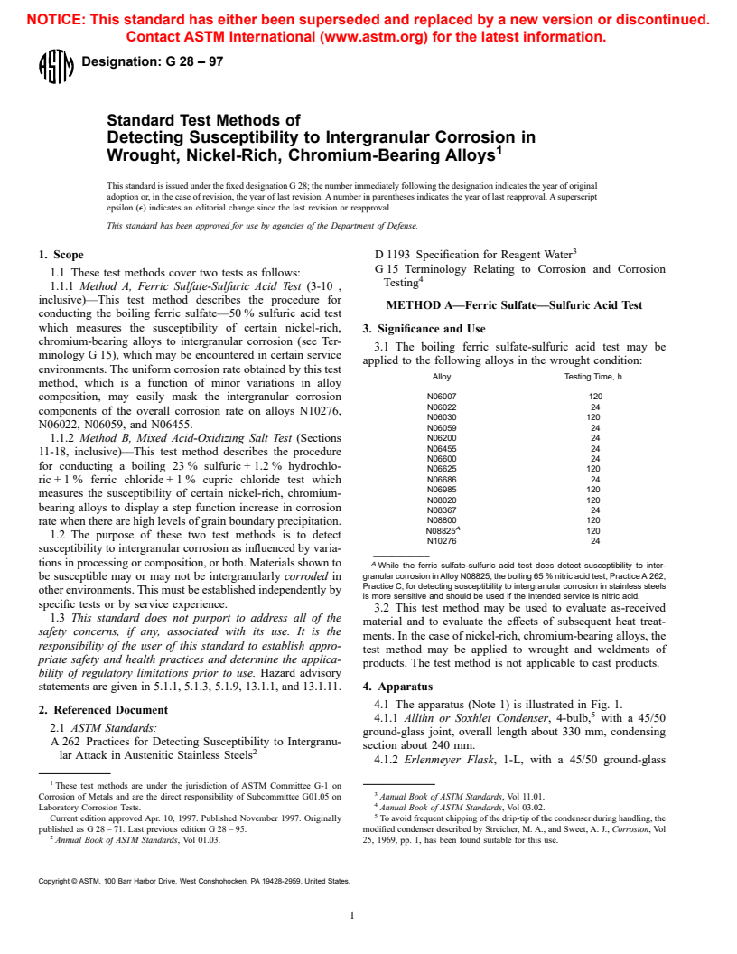 ASTM G28-97 - Standard Test Methods of Detecting Susceptibility to Intergranular Corrosion in Wrought, Nickel-Rich, Chromium-Bearing Alloys