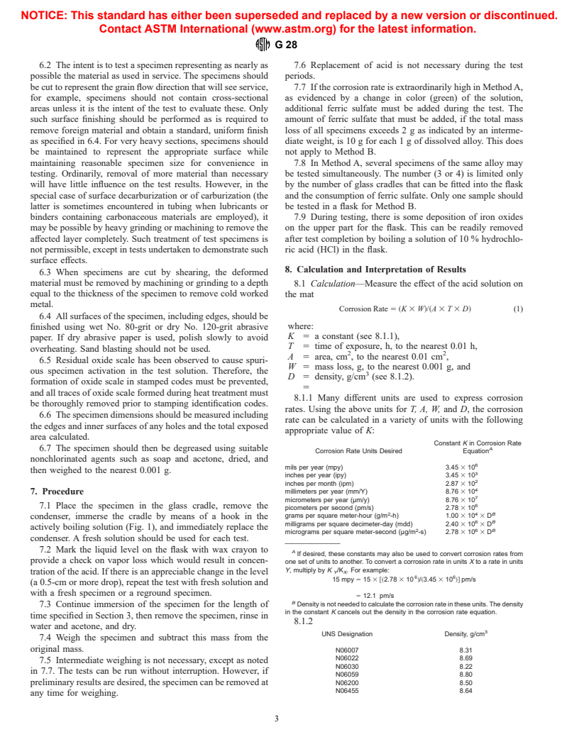 ASTM G28-97 - Standard Test Methods of Detecting Susceptibility to Intergranular Corrosion in Wrought, Nickel-Rich, Chromium-Bearing Alloys