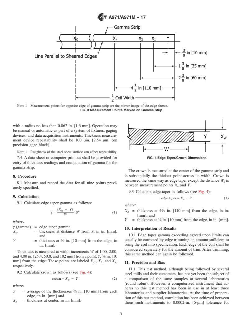 ASTM A971/A971M-17 - Standard Test Method for  Measuring Edge Taper and Crown of Flat-Rolled Electrical Steel   Coils