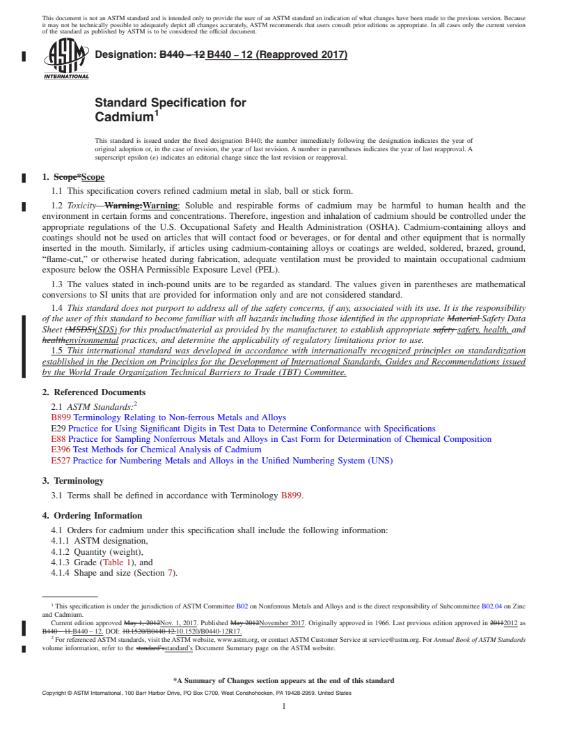 REDLINE ASTM B440-12(2017) - Standard Specification for Cadmium