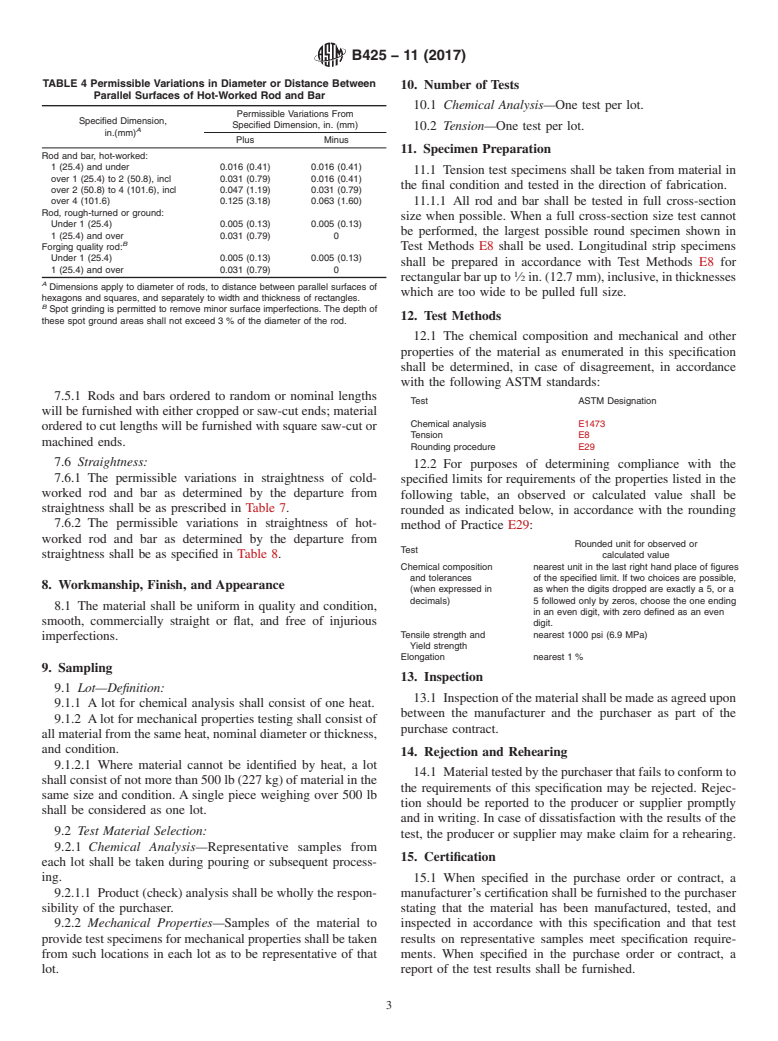 ASTM B425-11(2017) - Standard Specification for Ni-Fe-Cr-Mo-Cu Alloy (UNS N08825, UNS N08221, and <brk/>UNS  N06845) Rod and Bar