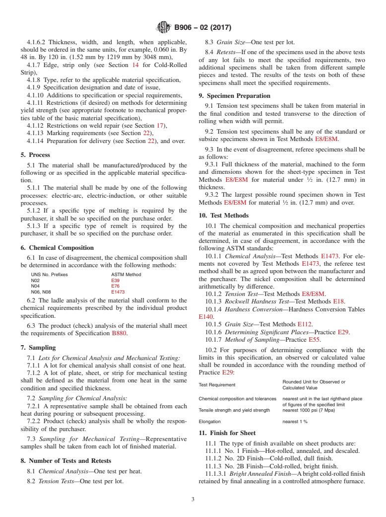 ASTM B906-02(2017) - Standard Specification for General Requirements for Flat-Rolled Nickel and Nickel Alloys  Plate, Sheet, and Strip