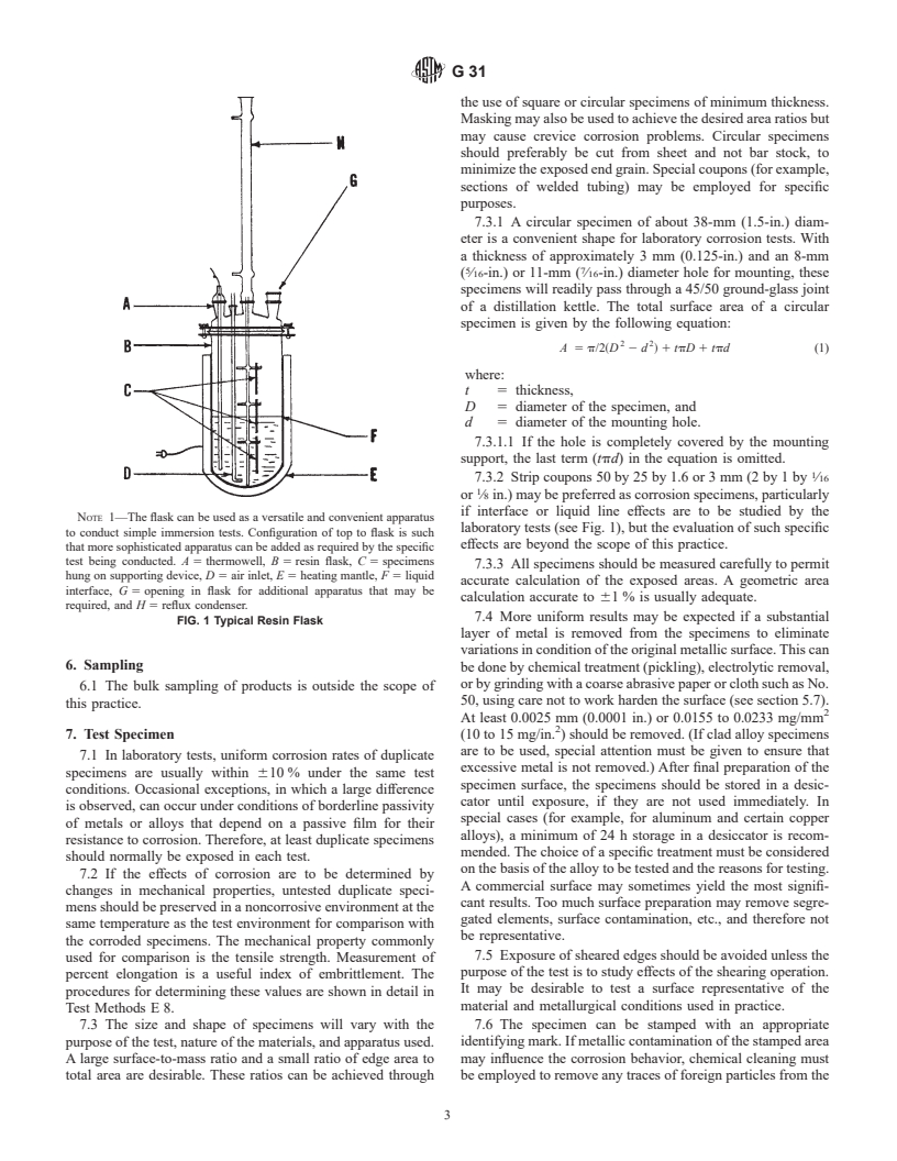 ASTM G31-72(1999) - Standard Practice for Laboratory Immersion Corrosion Testing of Metals