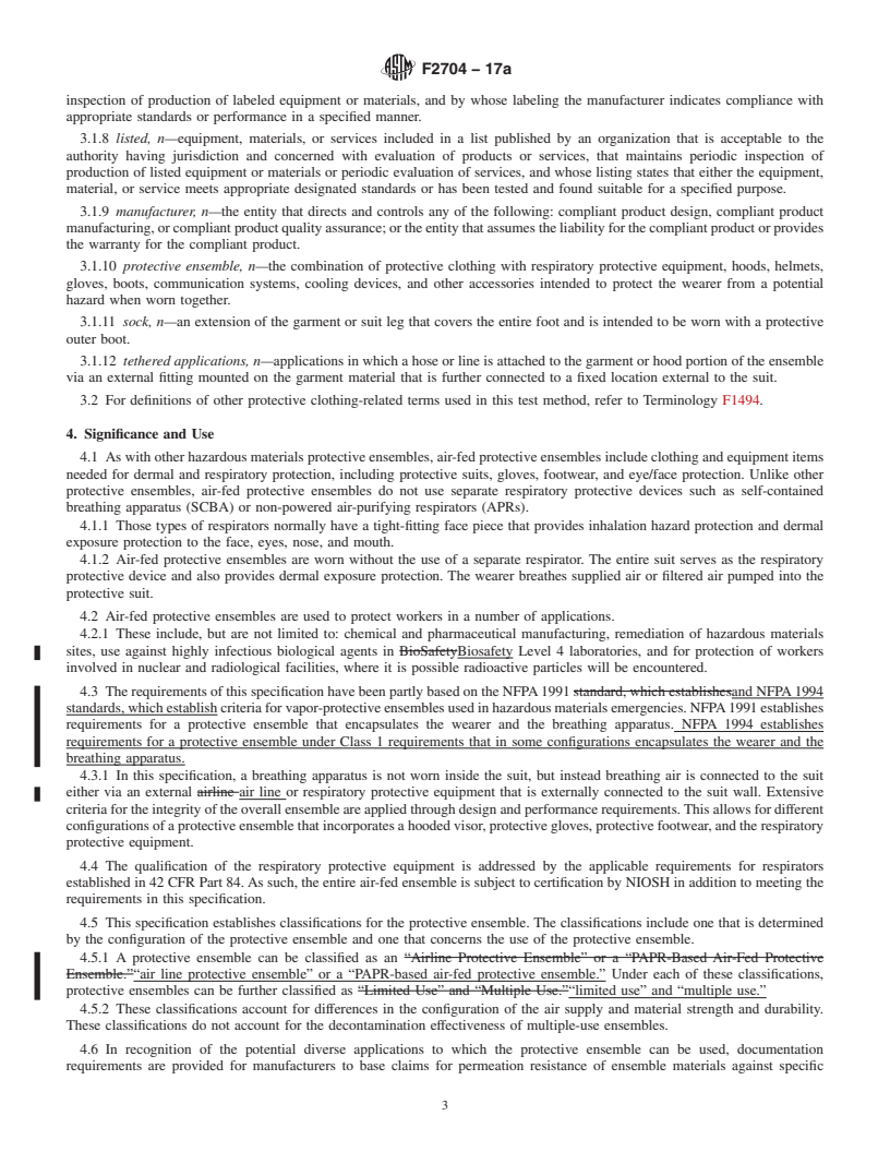 REDLINE ASTM F2704-17a - Standard Specification for  Air-Fed Protective Ensembles