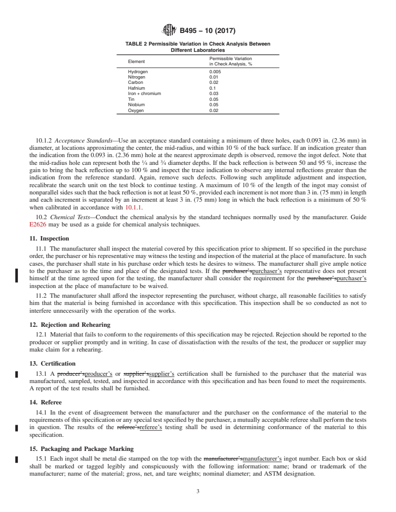 REDLINE ASTM B495-10(2017) - Standard Specification for Zirconium and Zirconium Alloy Ingots