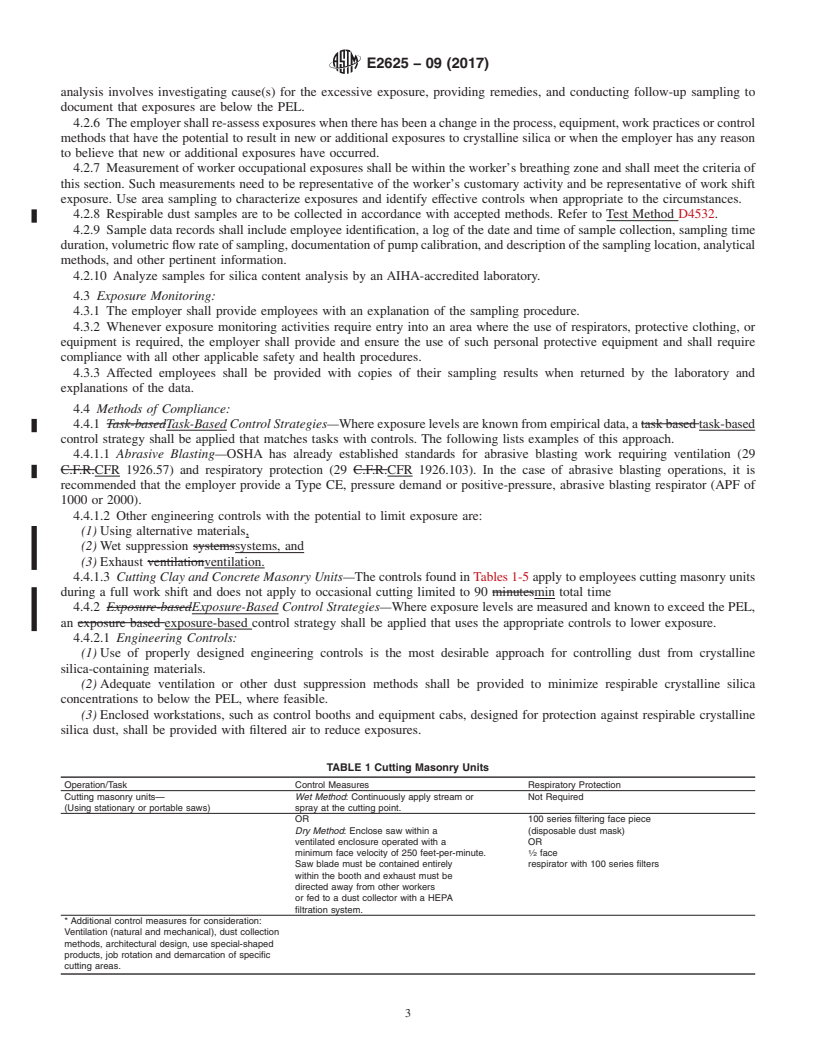 REDLINE ASTM E2625-09(2017) - Standard Practice for  Controlling Occupational Exposure to Respirable Crystalline  Silica for Construction and Demolition Activities