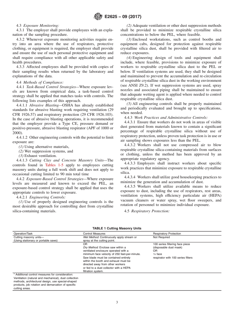 ASTM E2625-09(2017) - Standard Practice for  Controlling Occupational Exposure to Respirable Crystalline  Silica for Construction and Demolition Activities