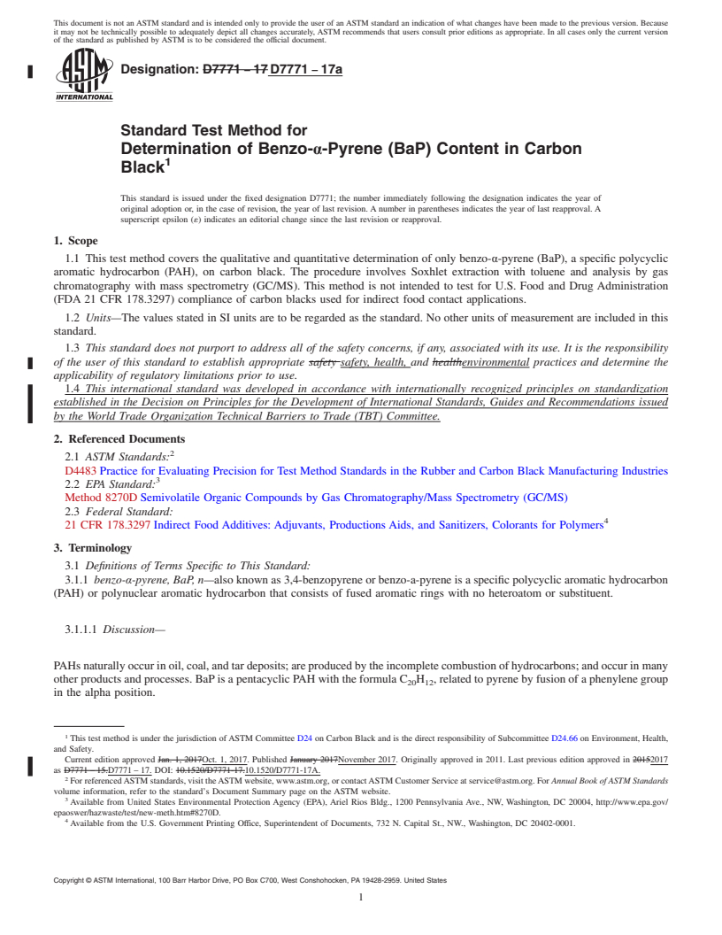 REDLINE ASTM D7771-17a - Standard Test Method for Determination of Benzo-&#x3b1;-Pyrene (BaP) Content in Carbon  Black