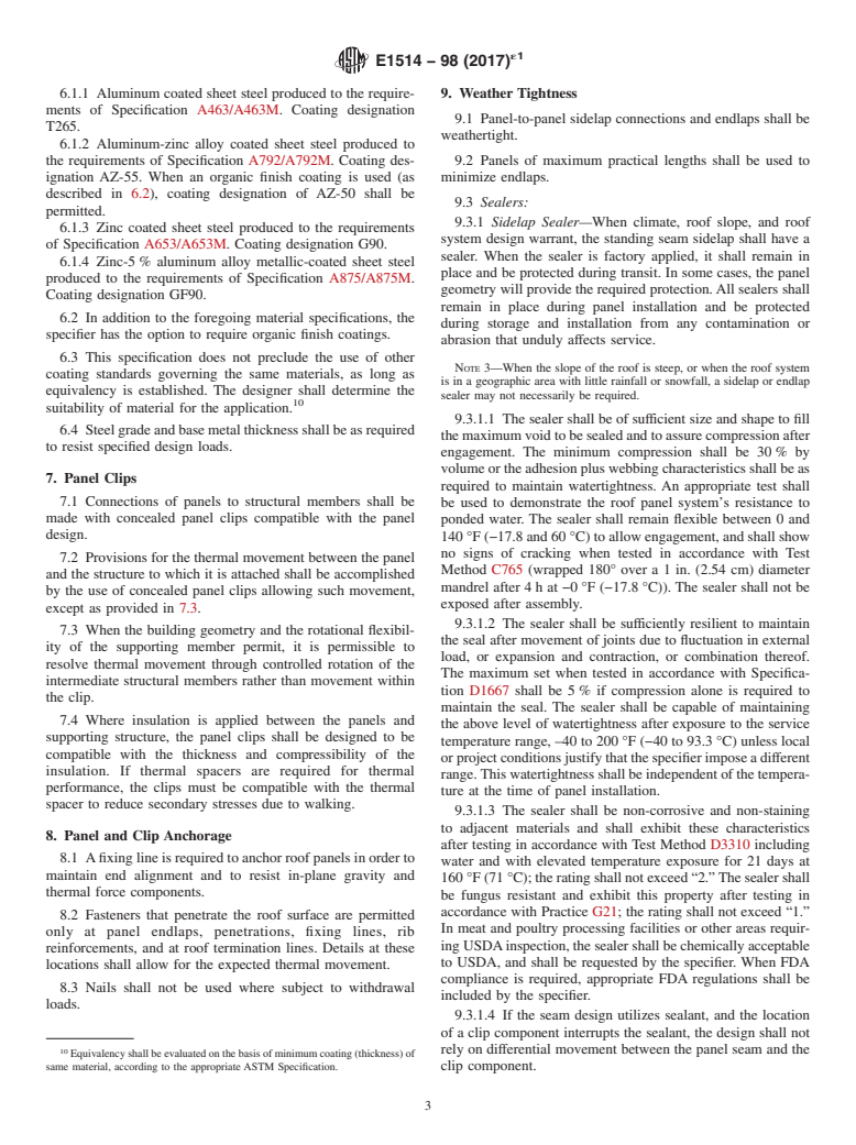 ASTM E1514-98(2017)e1 - Standard Specification for Structural Standing Seam Steel Roof Panel Systems