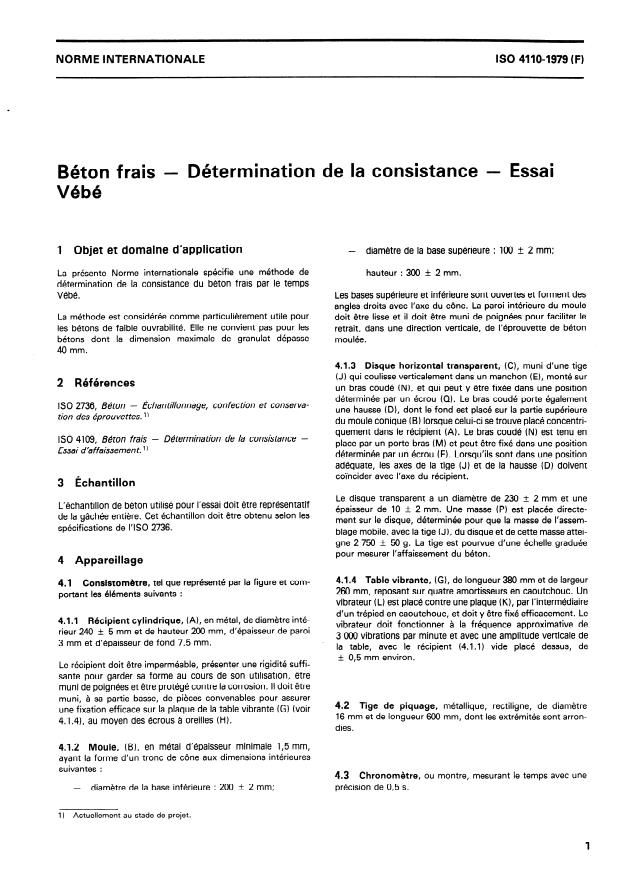 ISO 4110:1979 - Béton frais -- Détermination de la consistance -- Essai Vébé