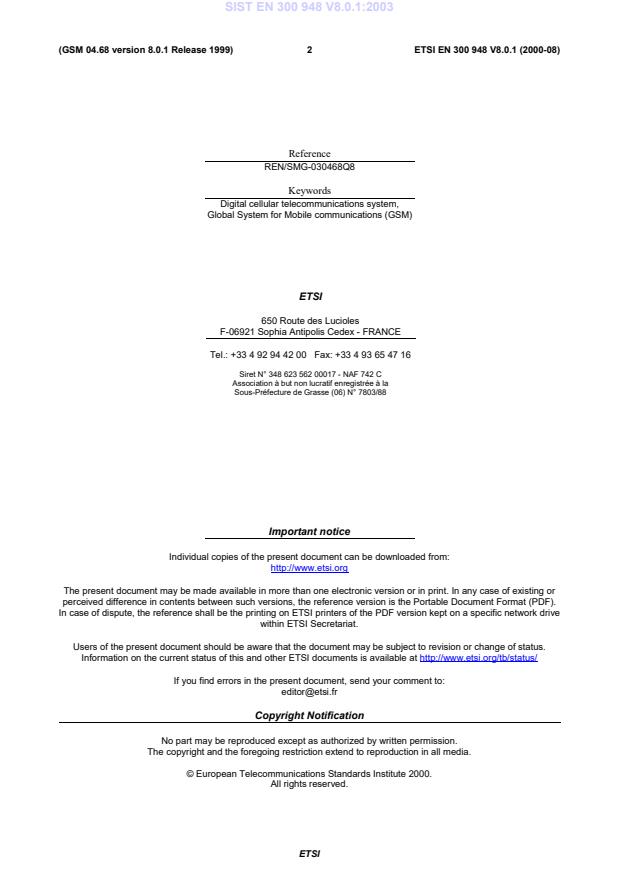 SIST EN 300 948 V8.0.1:2003 SIST EN 300 948 V8.0.1:2003 - Page 4 preview