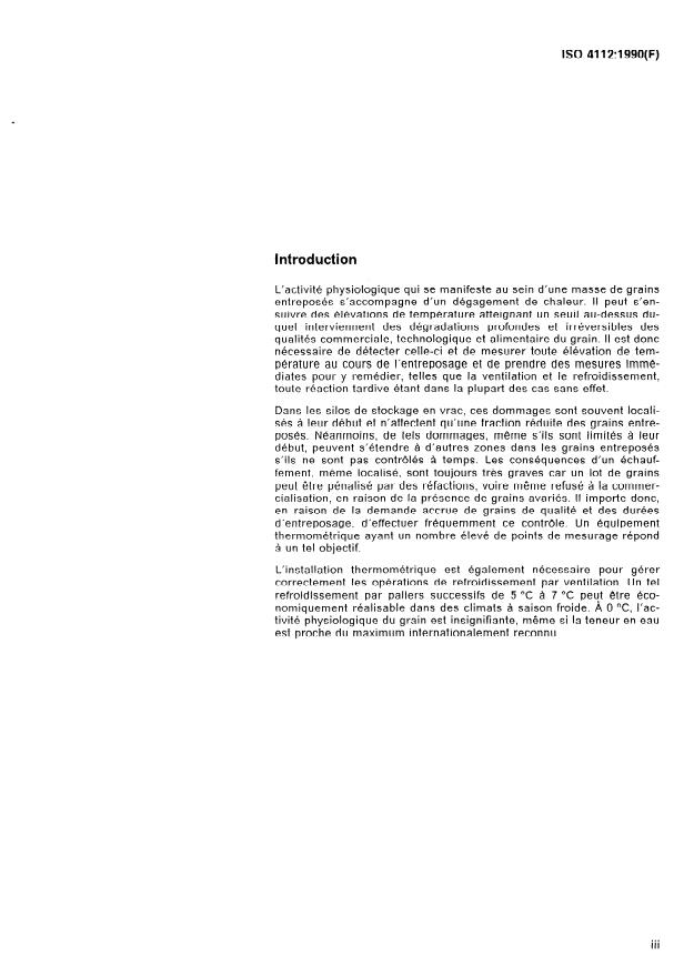 ISO 4112:1990 - Céréales et légumineuses -- Directives générales pour le mesurage de la température des grains entreposés en vrac dans les installations de stockage